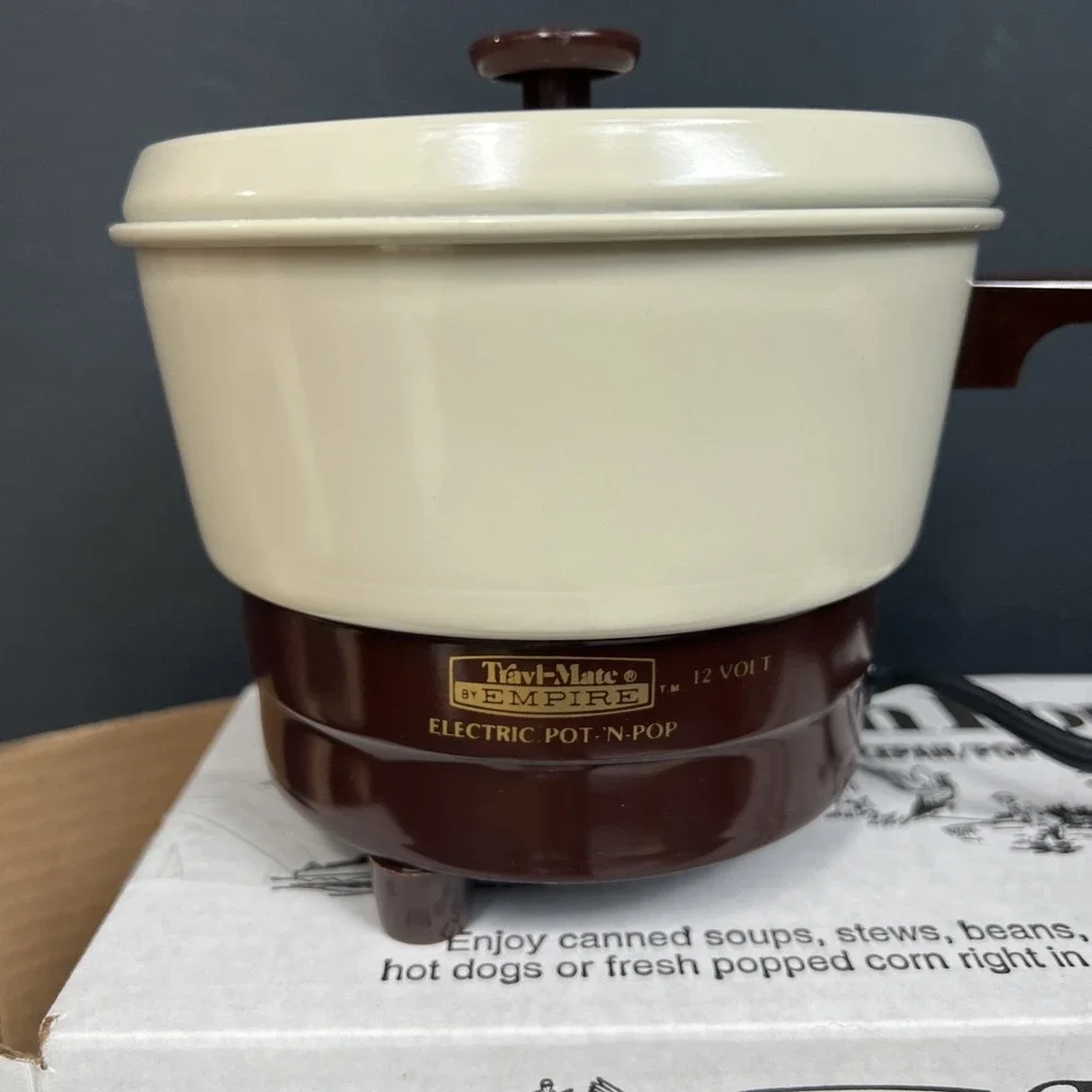 VTG Empire Travl Mate Pot 'n Pop 12V Saucepan NOS Complete Box +Receptacle